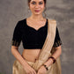 Ebony Black Velvet Sweetheart Neck Blouse with Gold Hand Embroidery