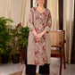Earthy Beige Floral Leaf Print Cotton Kurta with Contrast Black Striped Panel
