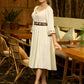 Radiant Ivory Embroidered Flare Dress with Statement Belt