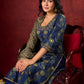 Indigo Ajrakh Kurta with Subtle Embroidered Neckline & Sleeves
