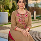 Sophisticated Beige Cotton Kurta Adorned with Contrasting Floral Thread Hand Embroidery