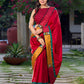 Crimson Cotton Jacquard Saree with Mustard & Red Bandhani Accents