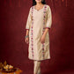 Ivory Cotton Silk Kurta with Floral Embroidery & Pearl Lace Accents