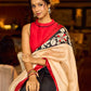 Elegant Black Pure Silk Saree with Red & Ivory Kalamkari Floral Border