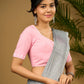 Elegant hand embroidered baby pink cotton blouse  - Optional Plain Saree