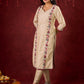 Ivory Cotton Silk Kurta with Floral Embroidery & Pearl Lace Accents