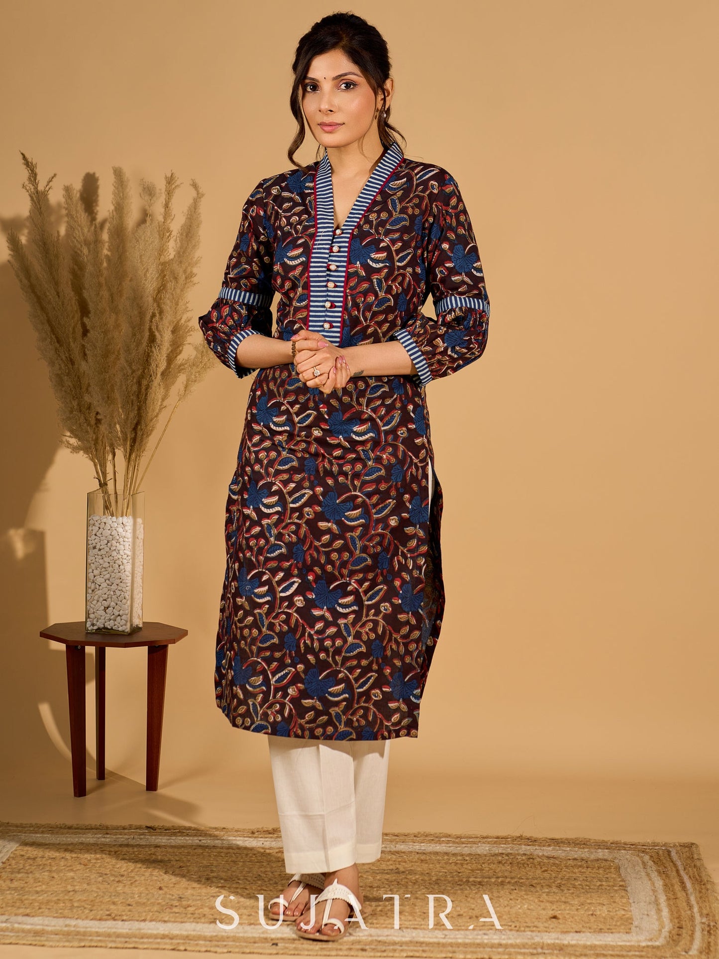 Bliss Black Kurta with Indigo Placket and Statement Sleeves