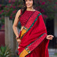 Crimson Cotton Jacquard Saree with Mustard & Red Bandhani Accents