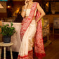 Handcrafted Ivory Pure Silk Saree with Red Kalamkari Print & Ombre Effect