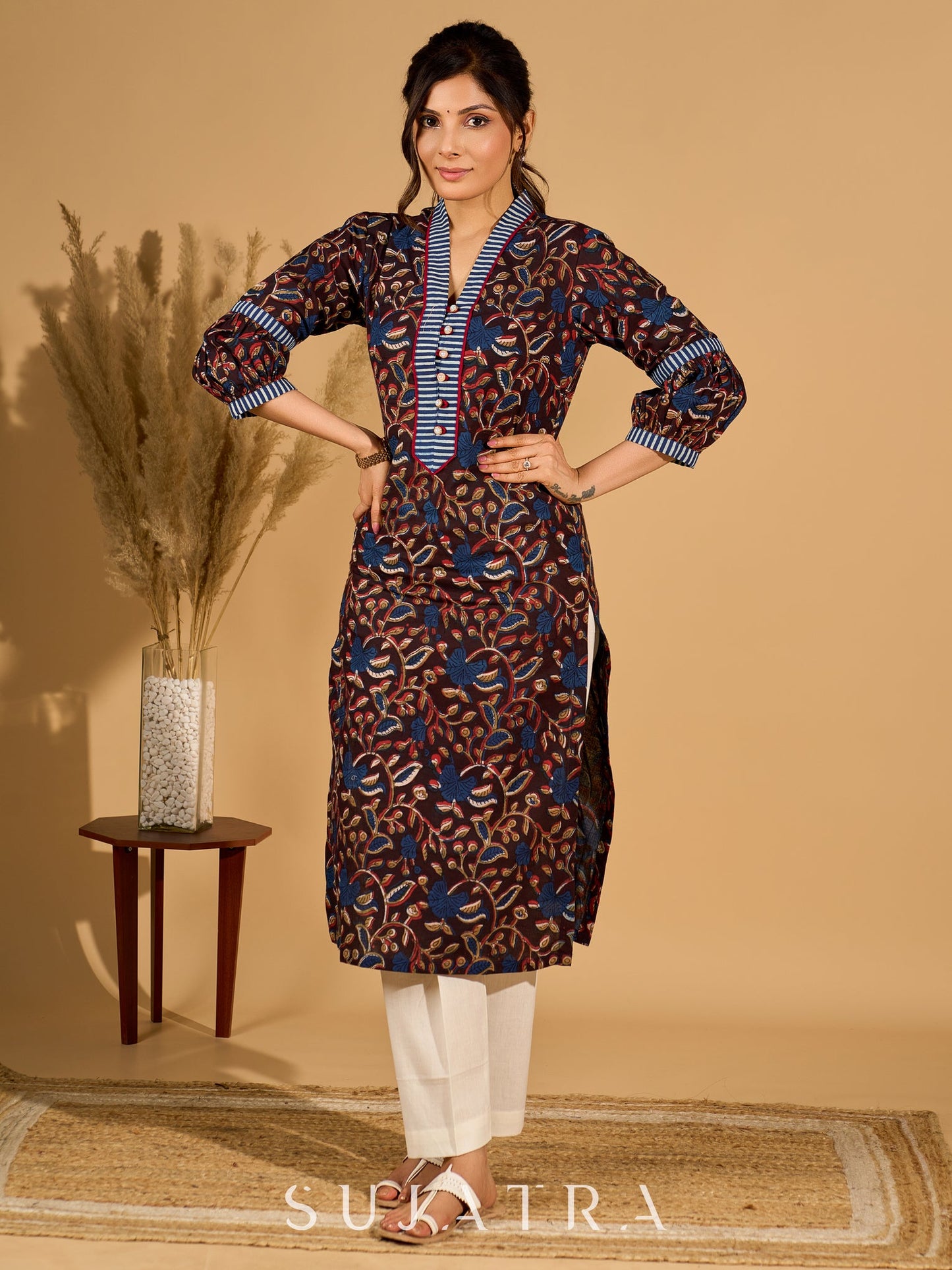 Bliss Black Kurta with Indigo Placket and Statement Sleeves