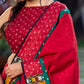 Crimson Cotton Jacquard Saree with Mustard & Red Bandhani Accents