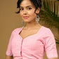 Elegant hand embroidered baby pink cotton blouse  - Optional Plain Saree