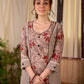 Earthy Beige Floral Leaf Print Cotton Kurta with Contrast Black Striped Panel