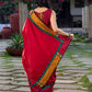 Crimson Cotton Jacquard Saree with Mustard & Red Bandhani Accents
