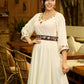 Radiant Ivory Embroidered Flare Dress with Statement Belt