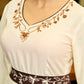 Radiant Ivory Embroidered Flare Dress with Statement Belt