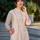 Elegant Off White Cotton A-Line Kurta with Traditional Mirror Work