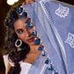 Graceful Slate Blue Cotton Saree with Delicate Floral Hand Block Print and Classic Border