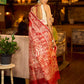 Handcrafted Ivory Pure Silk Saree with Red Kalamkari Print & Ombre Effect