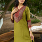 Chic Olive Green Rayon Kurta with Ajrakh Yoke and Sleeves