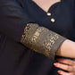 Black Cotton Kurta With Hand Block Printed Golden Border On Flare And Sleeves