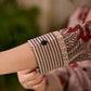 Earthy Beige Floral Leaf Print Cotton Kurta with Contrast Black Striped Panel