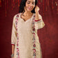 Ivory Cotton Silk Kurta with Floral Embroidery & Pearl Lace Accents