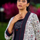 Graceful White Cotton Printed Jacket with Script Motifs and Black Trim Accents