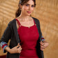 Midnight Black Dot Print Cotton Open Front Long Jacket with Indigo Geometric Printed Cuff