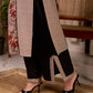 Earthy Beige Floral Leaf Print Cotton Kurta with Contrast Black Striped Panel