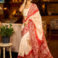 Handcrafted Ivory Pure Silk Saree with Red Kalamkari Print & Ombre Effect