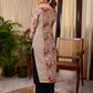 Earthy Beige Floral Leaf Print Cotton Kurta with Contrast Black Striped Panel