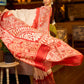 Handcrafted Ivory Pure Silk Saree with Red Kalamkari Print & Ombre Effect