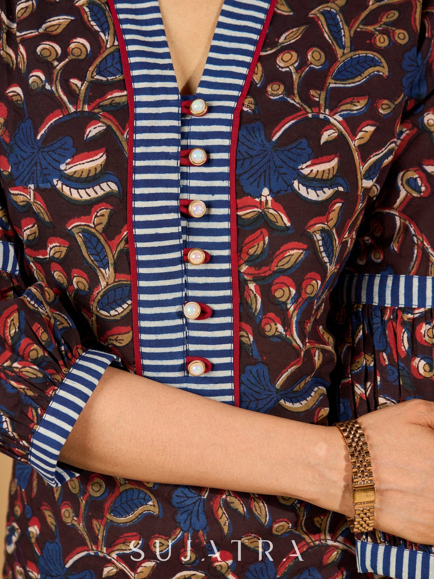 Bliss Black Kurta with Indigo Placket and Statement Sleeves