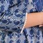 Indigo Printed Kurta with Statement Neck Patch, Flowing Gathers and Pearl Embellished Sleeves