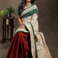 Maroon Cotton saree with exclusive Kantha work Pallu and Ajrakh border