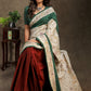 Maroon Cotton saree with exclusive Kantha work Pallu and Ajrakh border