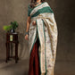 Maroon Cotton saree with exclusive Kantha work Pallu and Ajrakh border