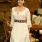 Radiant Ivory Embroidered Flare Dress with Statement Belt