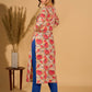 Classic Cream Mul Cotton Printed Kurta with Playful Tassels and Piping