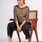 Beige Cotton Ajrakh Top with Contrast Black Stripe Detail on Sleeves and Neckline