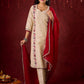 Ivory Cotton Silk Kurta with Floral Embroidery & Pearl Lace Accents