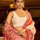 Handcrafted Ivory Pure Silk Saree with Red Kalamkari Print & Ombre Effect