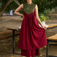 Maroon Halter Neck Kurta with Structured Pleats and Ajrakh Yoke