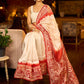 Handcrafted Ivory Pure Silk Saree with Red Kalamkari Print & Ombre Effect