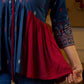 Indie Boho Printed Top with Blue & Maroon Gathered Detailing