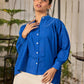 Elegant Blue Cotton Statement Shirt with Minimal Kantha Embroidery