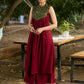 Maroon Halter Neck Kurta with Structured Pleats and Ajrakh Yoke