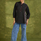 Black Striped & Print Combination Cotton Top