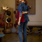 Indie Boho Printed Top with Blue & Maroon Gathered Detailing